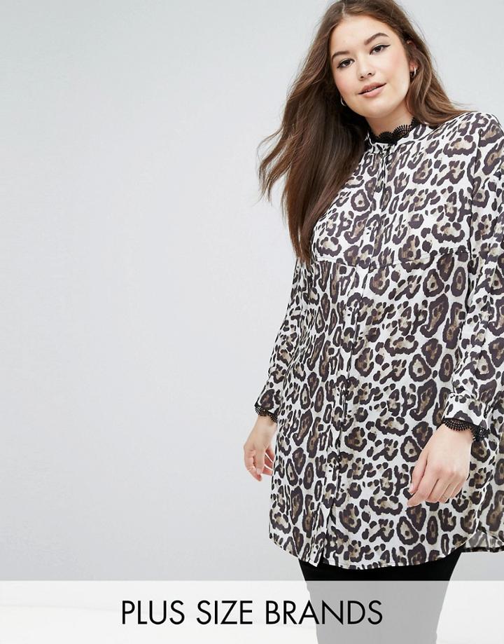 Elvi Leopard Print Longline Shirt - Multi