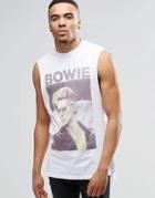Asos Longline Sleeveless T-shirt With Bowie Photo Print - White