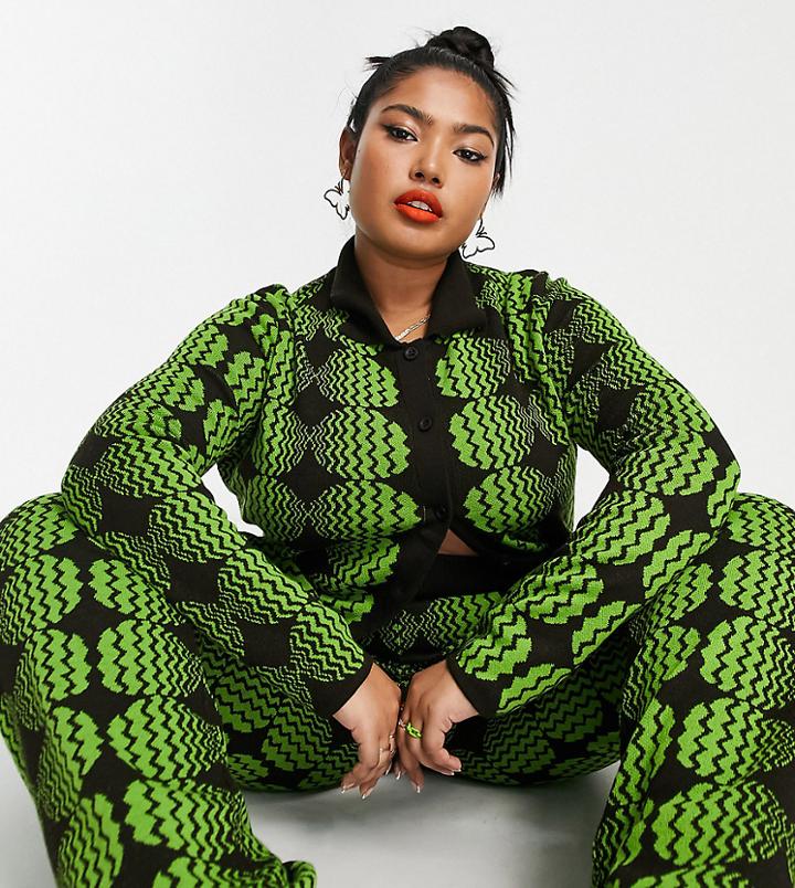Asos Design Curve Knitted Cardigan In Optical Jacquard - Part Of A Set-multi