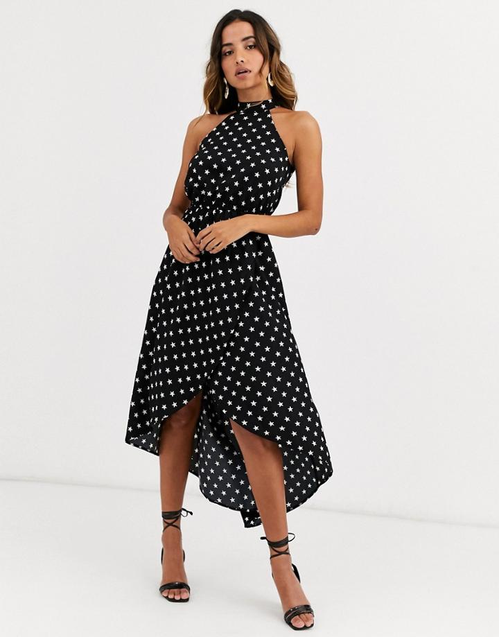 Ax Paris High Neck Midi Dress In Star Print-multi
