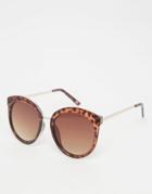 Asos Oversized Round Preppy Sunglasses With Metal Sandwich - Tort