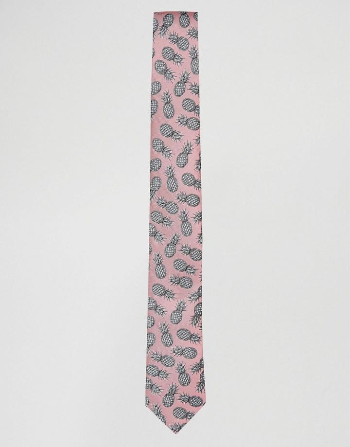 Noose & Monkey Tie In Pineapple Print - Pink