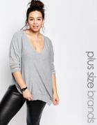 One Day Plus Split Side Step Back Hem Soft Knit Sweater - Gray