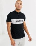 Asos Design Organic Cotton Polo With Color Block Paisley Panels And Roman Numeral Print-black
