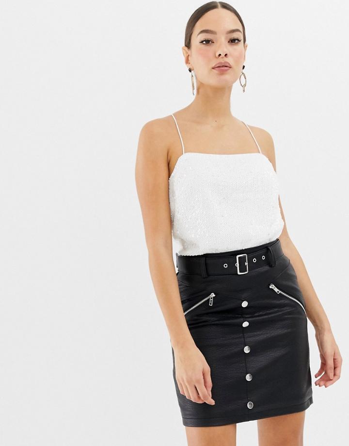 Asos Design Square Neck Sequin Cami-white