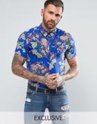 Reclaimed Vintage Inspired Party Shirt In Reg Fit In Floral - Blue