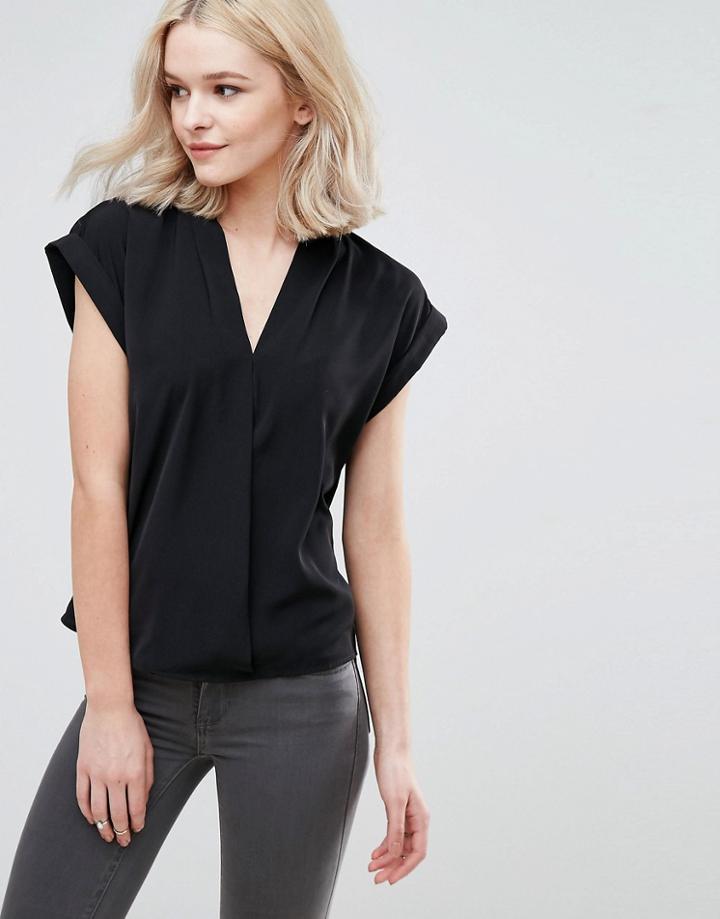 Vila Wrap Front Blouse - Black