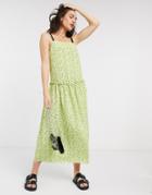 Topshop Dropped Waist Midi Dress In Lime-green