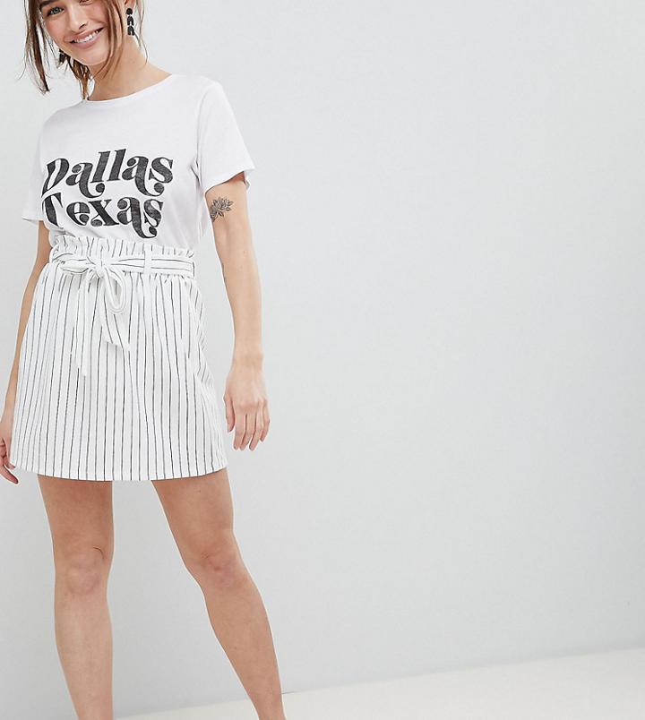 New Look Petite Stripe Paperbag Skirt - White