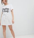 New Look Petite Stripe Paperbag Skirt - White