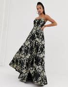 Bariano Strapless Glitter Ballgown In Black And Gold - Black