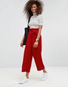 Asos Wide Leg Pants With Paperbag Waist - Red