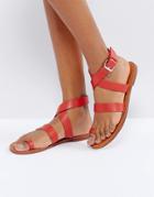 Pull & Bear Red Leather Sandal - Red