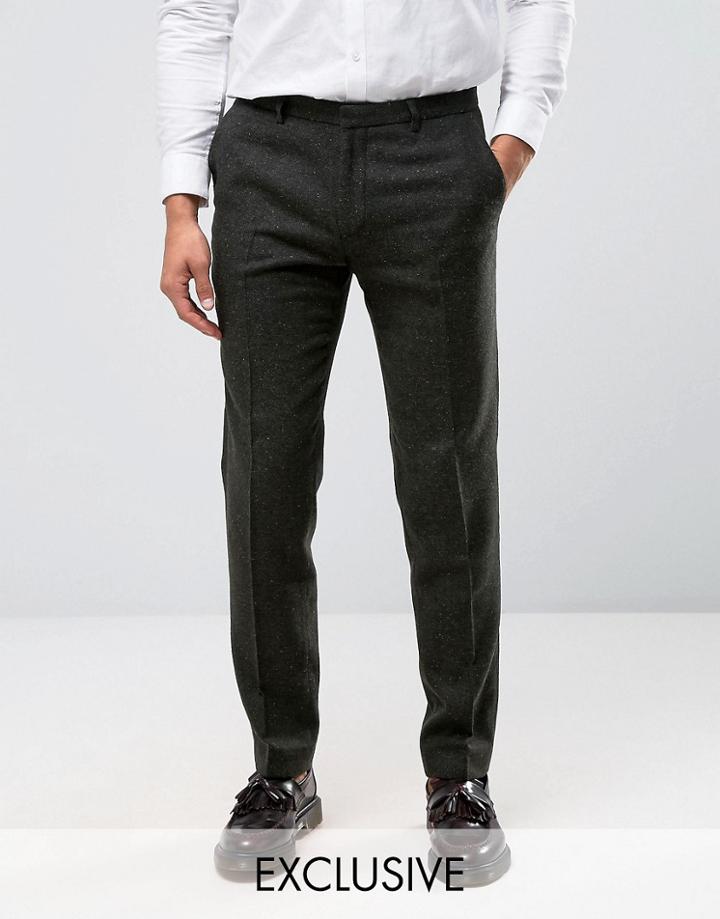 Heart & Dagger Skinny Pants In Texture With Turn Up - Green