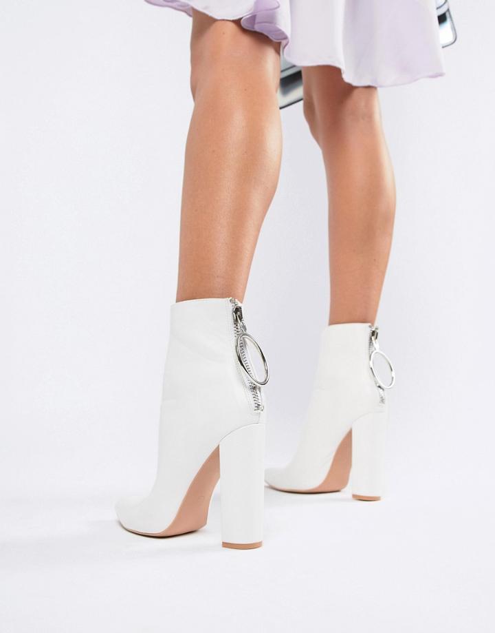 Public Desire Fleek White Ring Detail Heeled Boots - White