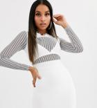 Asos Petite Self Stripe Detail Shift Mini Dress In Ivory-white