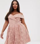 Club L Plus Lace Bardot Skater Midi Dress-pink