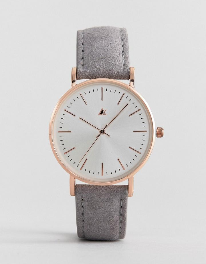 Asos Design Watch In Suede With Gold Case In Gray - Gray