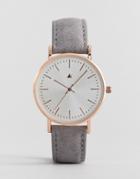 Asos Design Watch In Suede With Gold Case In Gray - Gray