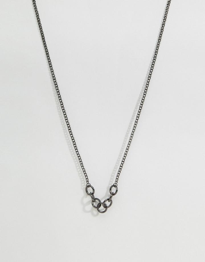 Asos Hoop Pendant Necklace In Gunmetal - Black