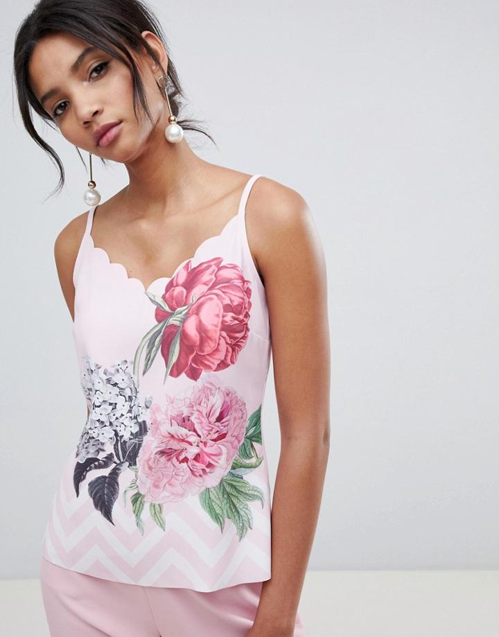Ted Baker Sarai Scalloped Cami In Palace Gardens - Pink