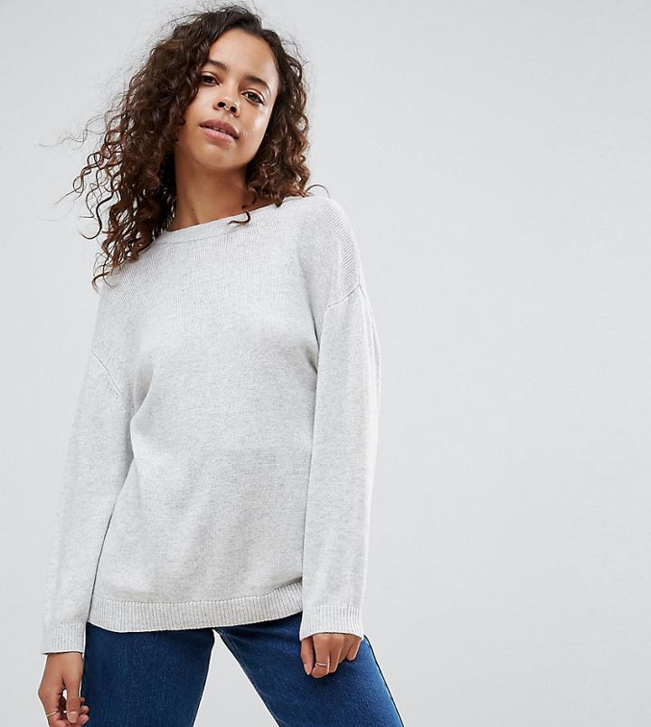 Asos Petite Oversized Sweater With Crew Neck - Gray