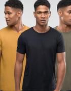 Asos 3 Pack T-shirt In Tan/khaki/black Save - Multi