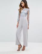 Club L Lace Mesh Upper Jumpsuit With Straight Leg - Gray