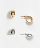 Asos Design Pack Of 2 Mini Hoop Earrings In Silver And Gold Tone-multi