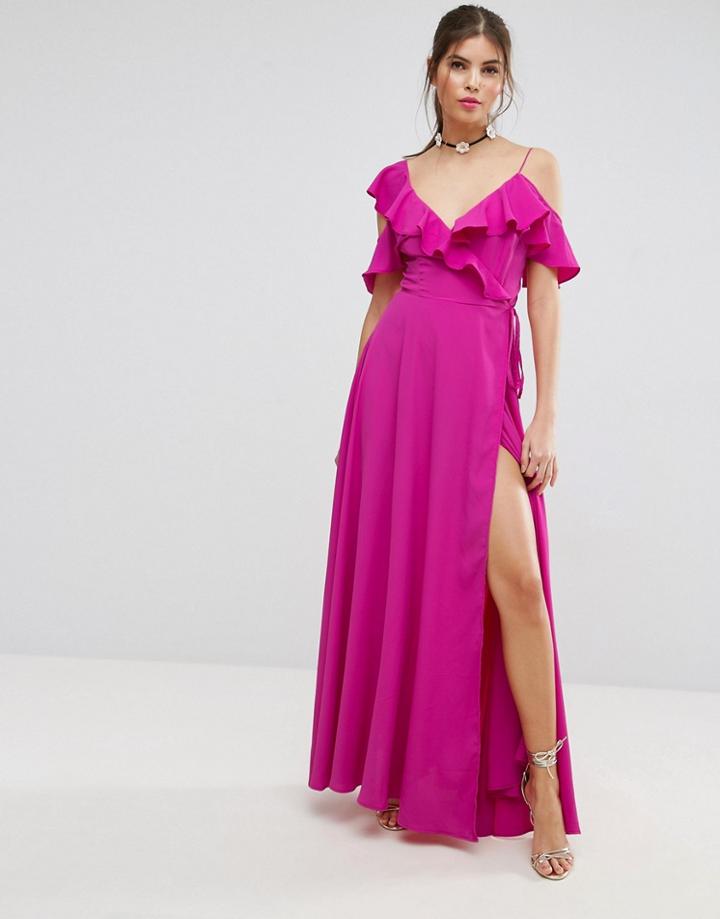Asos Cold Shoulder Ruffle Cami Maxi Dress - Multi