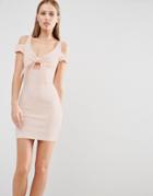 Oh My Love Mini Bodycon Dress With Bow Front - Nude
