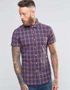 Asos Skinny Shirt In Navy Plaid Check With Short Sleeves - Navy