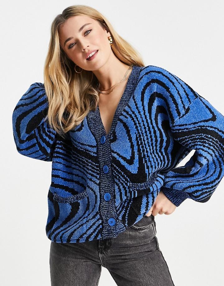 Urban Revivo Oversized Cardigan In Blue-blues