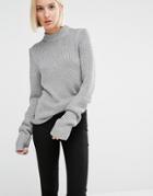 Cheap Monday High Neck Knit Sweater With Extended Sleeves - Silver