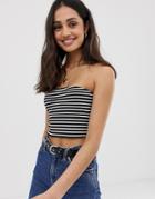 Asos Design Bandeau In Rib With Lettuce Hem In Stripe-multi