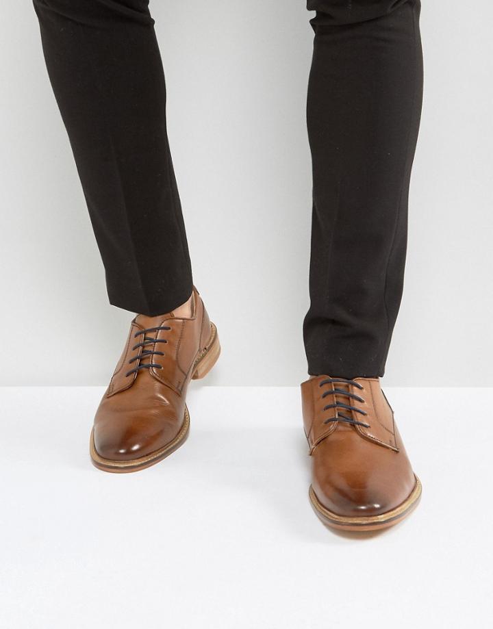 Asos Derby Shoes In Tan Leather With Contrast Navy Lace - Tan