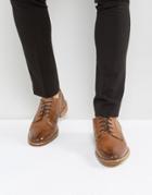 Asos Derby Shoes In Tan Leather With Contrast Navy Lace - Tan