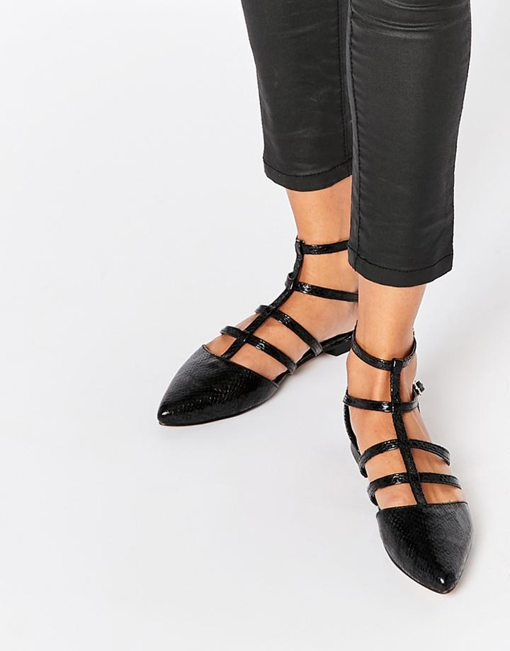 Asos Lookout Caged Pointed Ballet Flats - Black