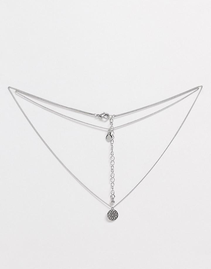 Asos Design Chakra Multirow Necklace In Silver Tone
