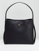 Asos Design Clean Single Strap Tote With Old Gold Metal Work - Black