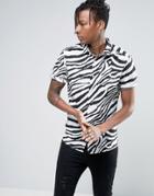 Asos Skinny Shirt With Zebra Print - White