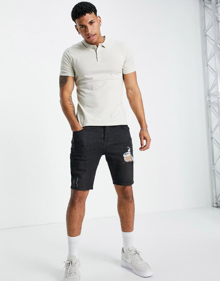 New Look Muscle Fit Jersey Polo In Stone-neutral