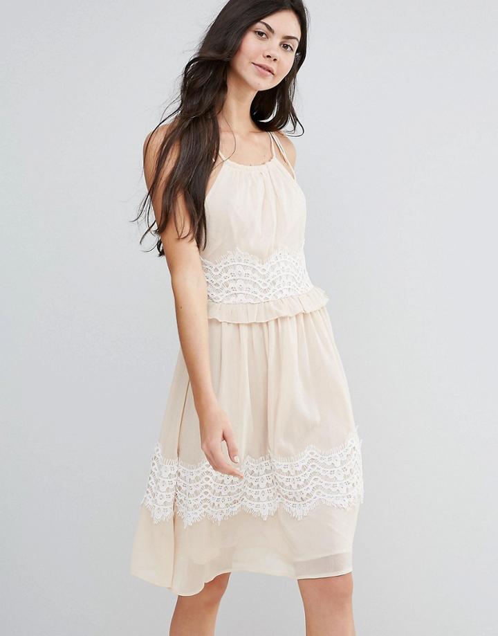 Endless Rose Midi Dress With Contrast Lace Detail - Pink