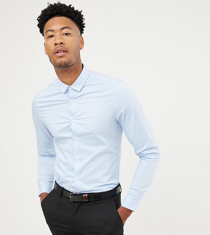 Asos Design Tall Smart Stretch Slim Shirt In Blue