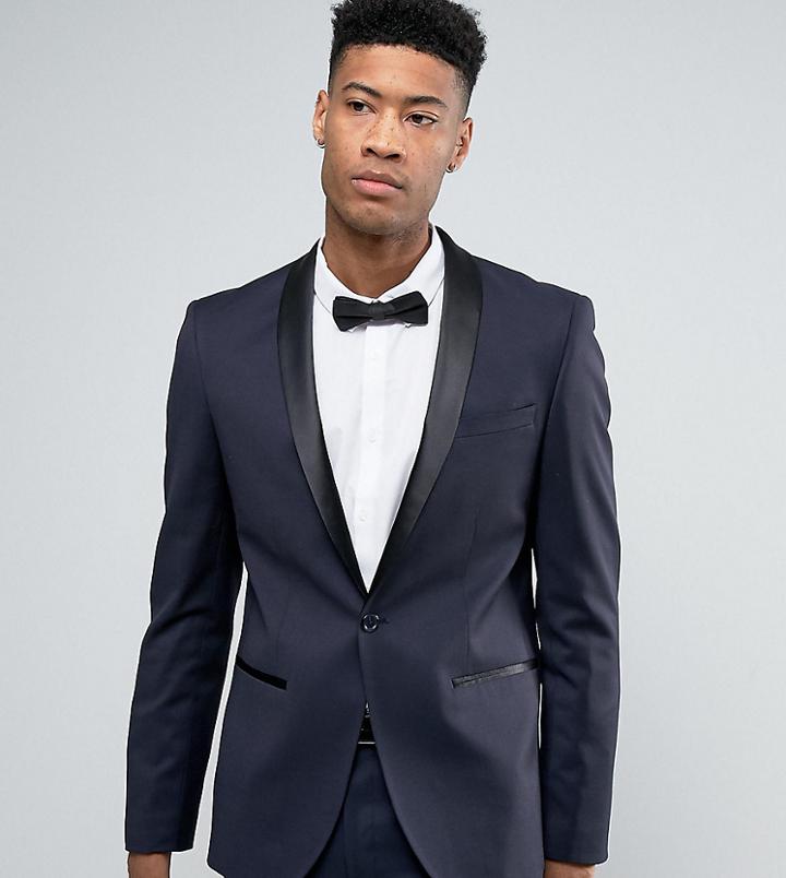 Asos Tall Slim Tuxedo Suit Jacket In Navy - Navy