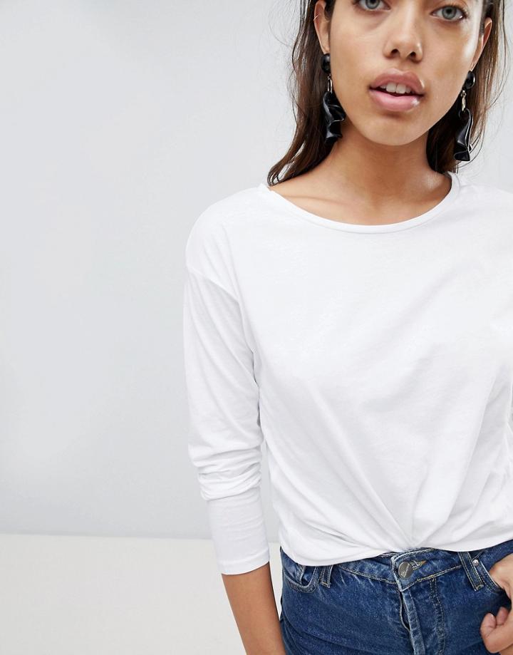 Mango Long Sleeved Round Neck Top - White