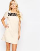 Paperdolls Shift Dress With Lace Stripe - Cream