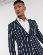 Lockstock Ascot Stripe Suit Jacket In Navy Pinstripe