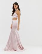Dolly & Delicious Full Satin Maxi Skirt Two-piece In Pink