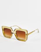 Asos Design Recycled Frame Beveled 70s Square Sunglasses In Crystal Green